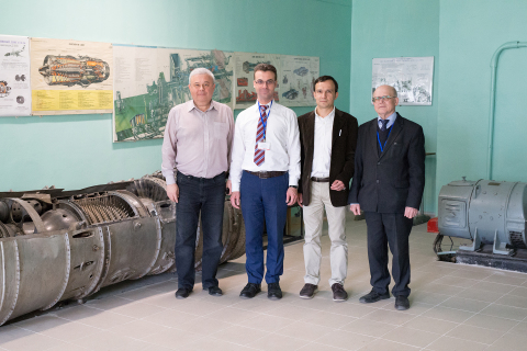 Head of the CVRE Department Yu. V. Kozhukhov at the conference in Kazan with I. R. Sagbayan – head of "Compressor machines and installations" Department, Askar Gubaidullin representative of S2M in Russia, M. B. Khadiev-Professor of the "Compressor machines and installations" Department in May 2017