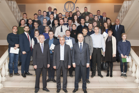 CVRE Department head Yu. V. Kozhukhov and project Manager of the center A.M. Yablokov among the participants and winners of the scientific and technical conference of young professionals NPO "Iskra", dedicated to the 110th anniversary of the first designer Mikhail Yuryevich Tsiryulnikov birth