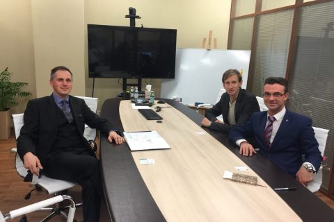 Working meeting of head of the CVRE Department head Yu. V. Kozhukhov and Director of the scientific and engineering center S. V. Kartashov with the head of the business direction "Gas systems" of Grossmann-Rus A.V. Smirnov