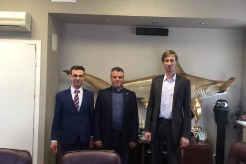 Working visit to OOO NPF "ENTEHMASH". From left to right: head of the CVRE Department head Yu. V. Kozhukhov, General Director of OOO NPF "ENTECHMASH" A.V. Semakov, Director of the scientific and engineering center "Compressor, vacuum, refrigeration engineering and pneumatic systems" S. V. Kartashov