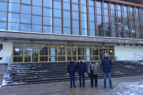 Working visit of the staff of the scientific and engineering center to the Russian state University of oil and gas by the name of I. M. Gubkina. From left to right: head of the "Compressor, vacuum and refrigeration engineering" Department Yu. V. Kozhukhov, specialist of the scientific and engineering center (SIC) N. A. Sadovsky, specialist of SIC A. A. Lebedev, Director of SIC S. V. Kartashov