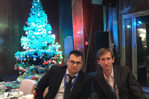 Director of the scientific and engineering center S. Kartashov and head of the project office of PAO "Cryogenmash" N. Korolev at a gala dinner for the participants of the industry meeting "Experience in the use and operation of turbo-expander units at gas production facilities. The creation of promising models of equipment replacement" under the chairmanship of the head of Department of PAO "Gazprom" V. Z. Minlikaev and NIIKIKM Director PAO "Kriogenmash" E Yu Tarasova