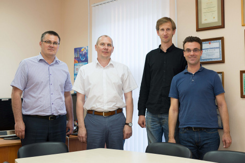 Meeting with V. S. Khakhalkin, member of the management Board, Chief Engineer-Deputy General Director of OOO “Gazprom gazomotornoe toplivo”. From left to right: Dmitry Zotov-head of the technical Department of OOO "Gazprom gazomotornoe toplivo", Vyacheslav Khakhalkin - member of the Board-Deputy General Director-Chief Engineer of OOO "Gazprom gazomotornoe toplivo", Sergey Kartashov-Director of the scientific and engineering center "Compressor, vacuum, refrigeration engineering and pneumatic systems", Yuri Kozhukhov-head of the "CVRE" Department