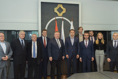 A working meeting of the scientific-engineering centre "Compressor, vacuum, refrigeration engineering and pneumatic systems" Y.V. Kozhuhov, S. V. Kartashov with General Director and main shareholder of OAO "Kirovskiy zavod" G. P. Semenenko. From left to right: Director for development department of OAO "Kirovskiy zavod" M. Yu. Postavnin, head of the "Engineering of power plants and vehicles" Department Yu. V. Galyshev, Vice-rector press secretary of Peter the Great St. Petersburg Polytechnic University (SPbPU) D. I. Kuznetsov, Institute of energy and transport systems Director of SPBPU N. A. Zabelin, rector of SPBPU A. I. Rudskoy, General Director and main shareholder of OAO "Kirovskiy zavod" G. P. Semenenko, Director of scientific and engineering center "Compressor, vacuum, refrigeration engineering and pneumatic systems" S. V. Kartashov, CVRE Department head Yu. V. Kozhukhov, personnel Director of OAO "Kirovskiy zavod" N. Yu. Chegaev, OAO "Kirovskiy zavod"public relations department head E. N. Klyuchnikova, Director of ZAO "Zavod "Kirov-Energomash" O. V. Bukharin