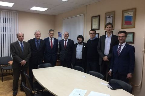 Meeting in the expanded membership with OOO “Gazprom gazomotornoe toplivo”. From left to right: Deputy head of the CVRE Department on scientific work N. I. Sadovskiy, head of the Department "Engineering of power plants and vehicles," Galyshev Yu. V., Director of the Institute for energy and transport systems N.A. Zabelin, member of the management Board - Deputy General Director - Chief engineer of OOO "Gazprom gas-engine fuel" V. S. Hahalkin, Deputy head of CVRE Department for academic affairs A. A. Lebedev, head of technical Department of OO "Gazprom gazomotornoe toplivol", D. A. Zotov, Director of the scientific and engineering center "Compressor, vacuum, refrigeration engineering and pneumatic systems" S. V. Kartashov,