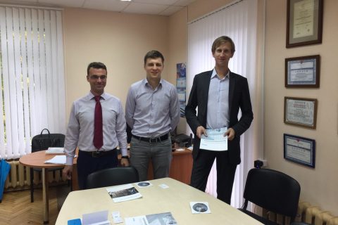 Working meeting with the representative of Festo S. A. Krasotkin. From left to right: head of the CVRE Department Yu. V. Kozhukhov, leading engineer of Festo S. A. Krasotkin, Director of the scientific and engineering center S. V. Kartashov