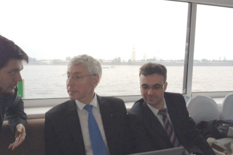 From left to right: assistant Professor of SPBPU M. V. Smirnov, Director of the Turbomachinery Institute of the Leibniz University (Hannover) Jörg Seume; head of the CVRE Department " Yu. V. Kozhukhov. Meeting within the framework of international cooperation.