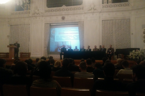 CVRE Department Head Yu. V. Kozhukhov in the Presidium (in the center at the table) at the open day of the Institute of energy and transport systems.