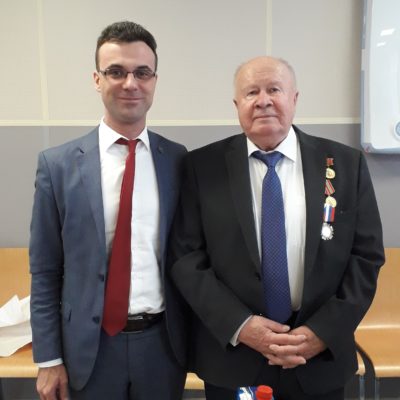 Congratulation by the head of the Compressors sector SPbPU Yu.V. Kozhukhov on behalf of the staff of the department KViHT with the 80th anniversary of the Director of Science at NPF Entekhmash LLC, previously the chief designer for compressors of Nevsky Zavod CJSC - V.E. Evdokimov
