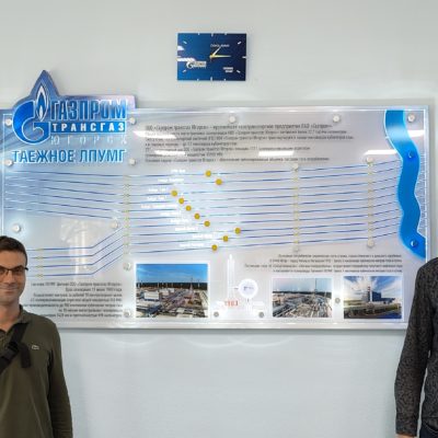 Heads of the scientific and engineering group "Compressor, vacuum, refrigeration equipment and gas transport and processing systems" Yuri Kozhukhov and Sergey Kartashov at the Taezhnoe Linear Production Directorate of Trunk Gas Pipelines of Gazprom Transgaz Yugorsk LLC